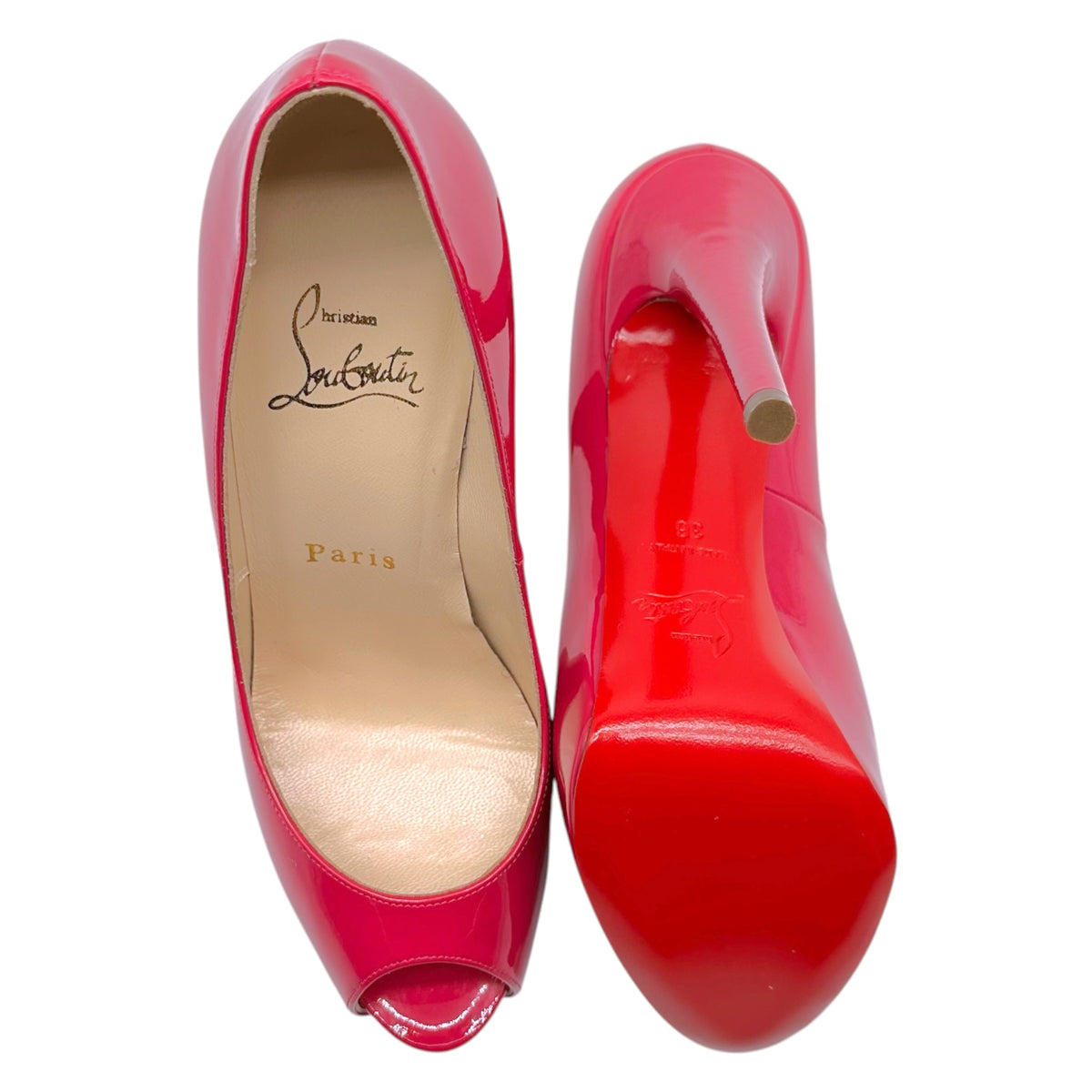 Christian Louboutin Hot Pink Patent Leather Peep-Toe Pumps