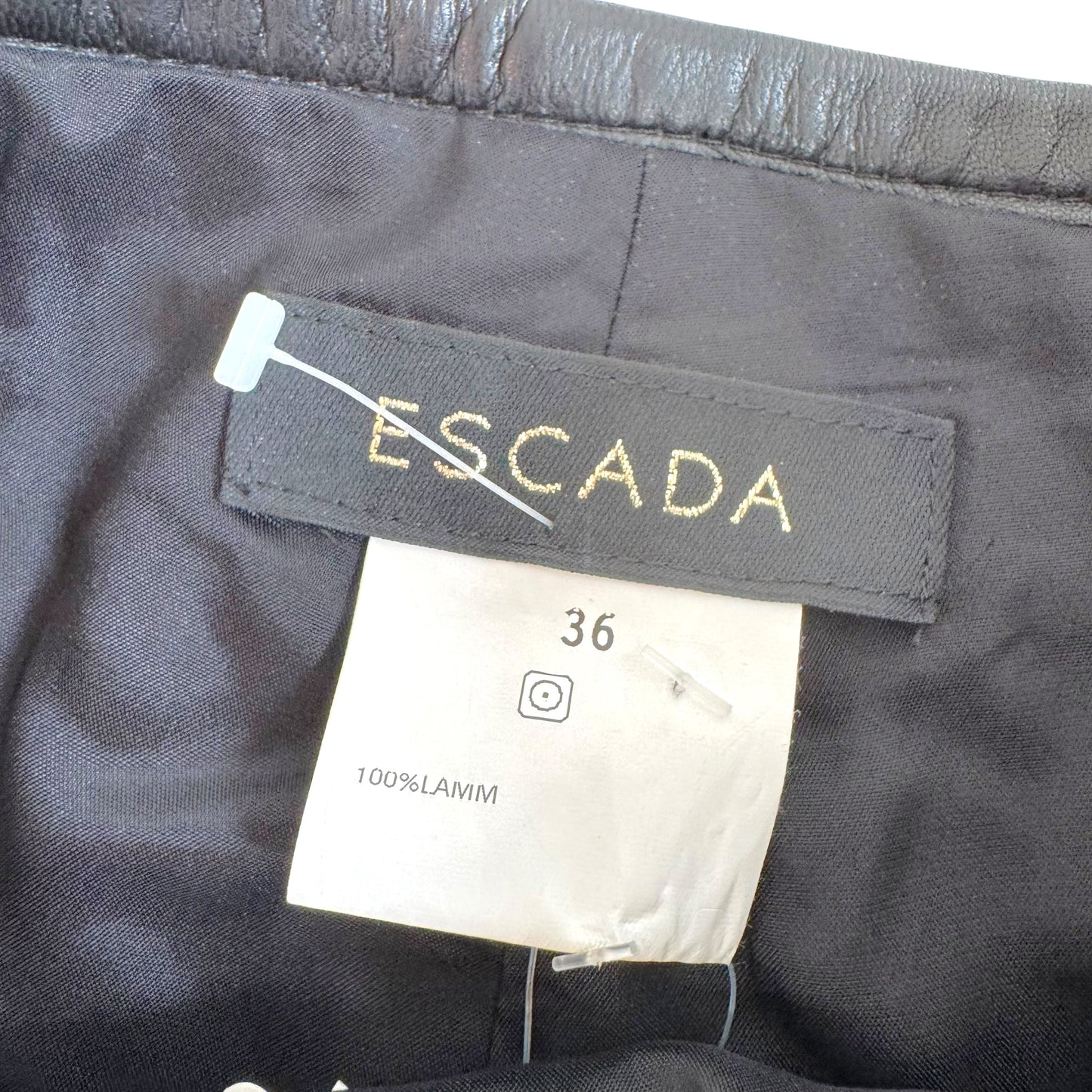 Escada Black Lambskin Leather Studded Fringe Trim Pants