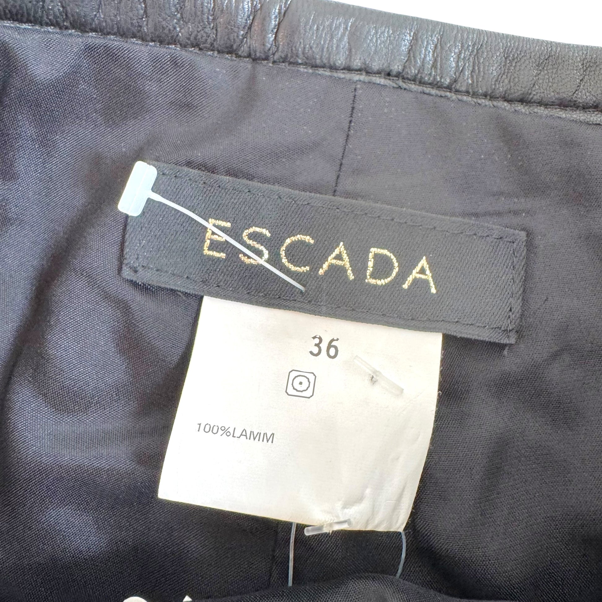 Escada Black Lambskin Leather Studded Fringe Trim Pants