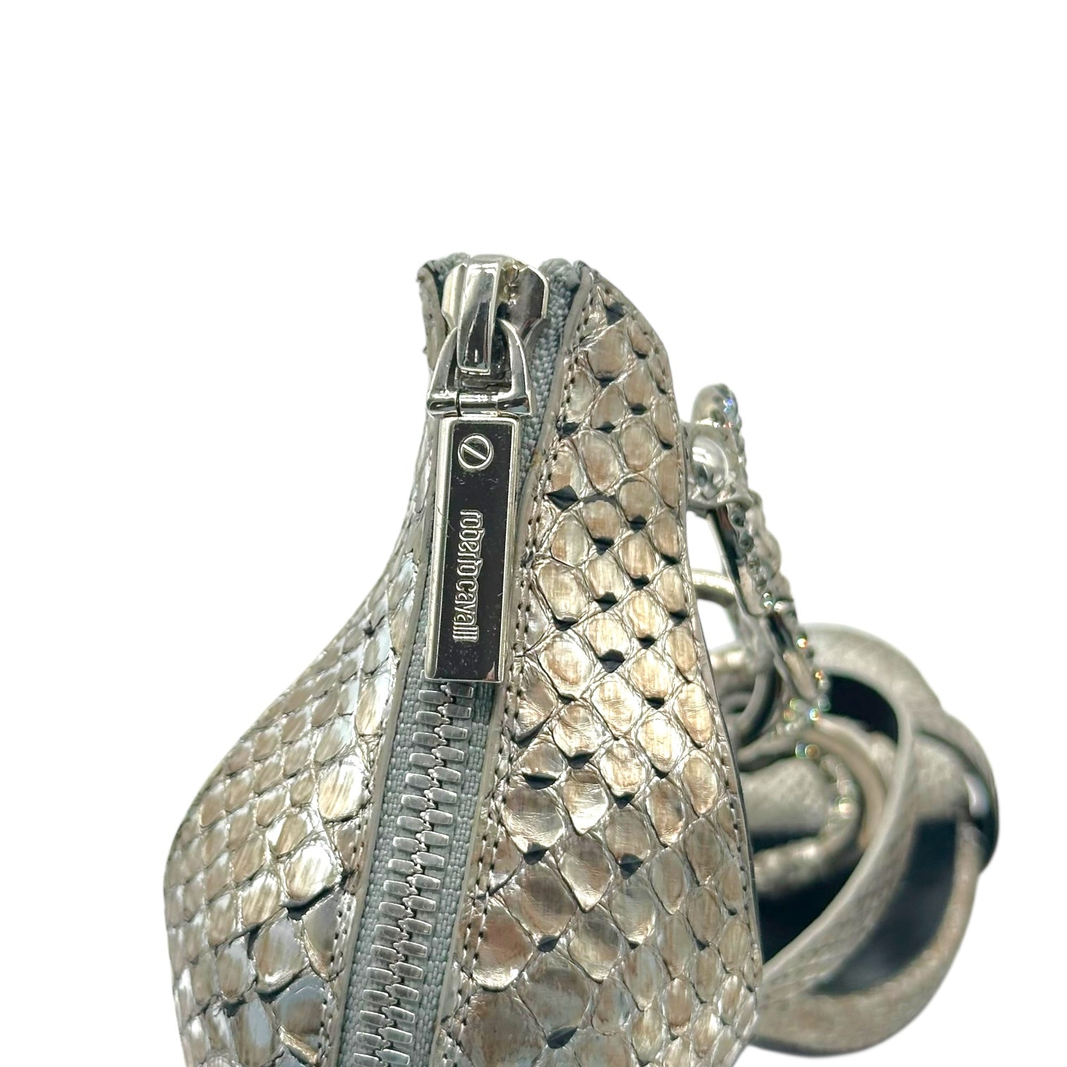 Roberto Cavalli Silver Python & Crystal Sandal Heels - Outfit Repeater