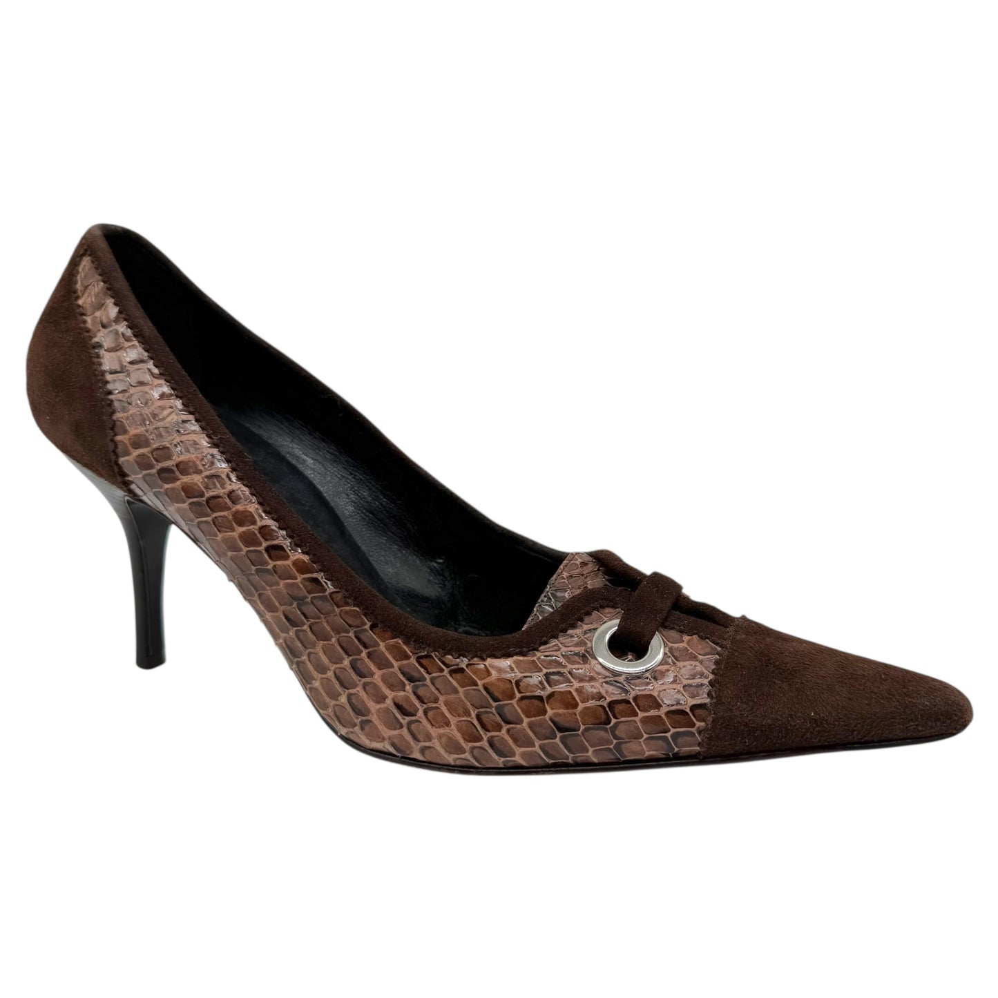 Dolce & Gabbana Brown Suede & Python Pointed Toe Heels - Outfit Repeater