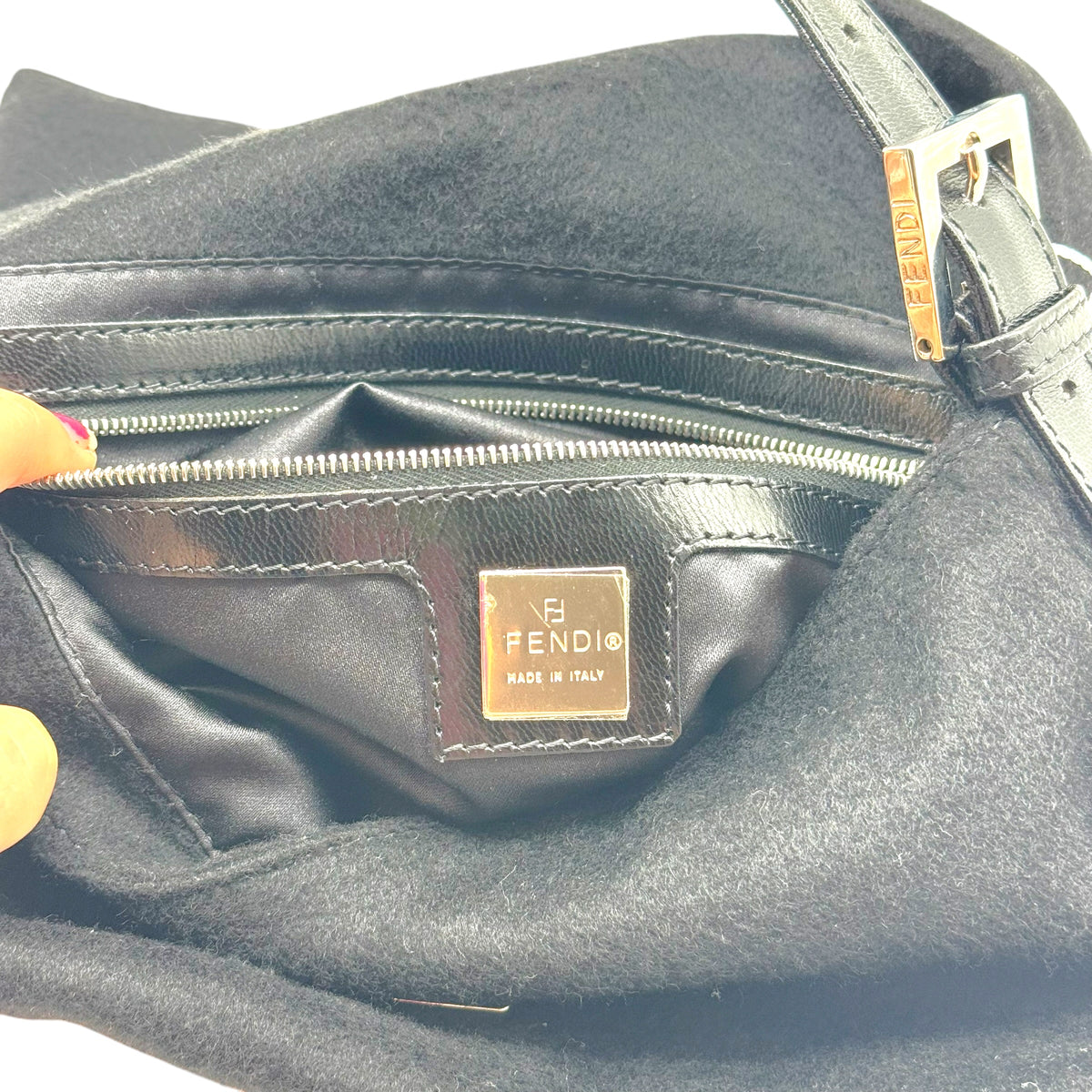 Fendi Black Cashmere Knit Baguette Bag
