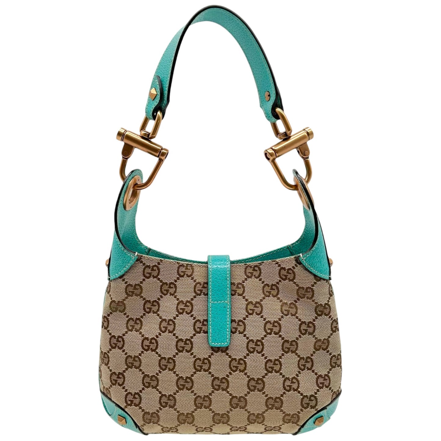 Gucci Mini Piston Jackie Bag Turquoise Leather Tan Monogram