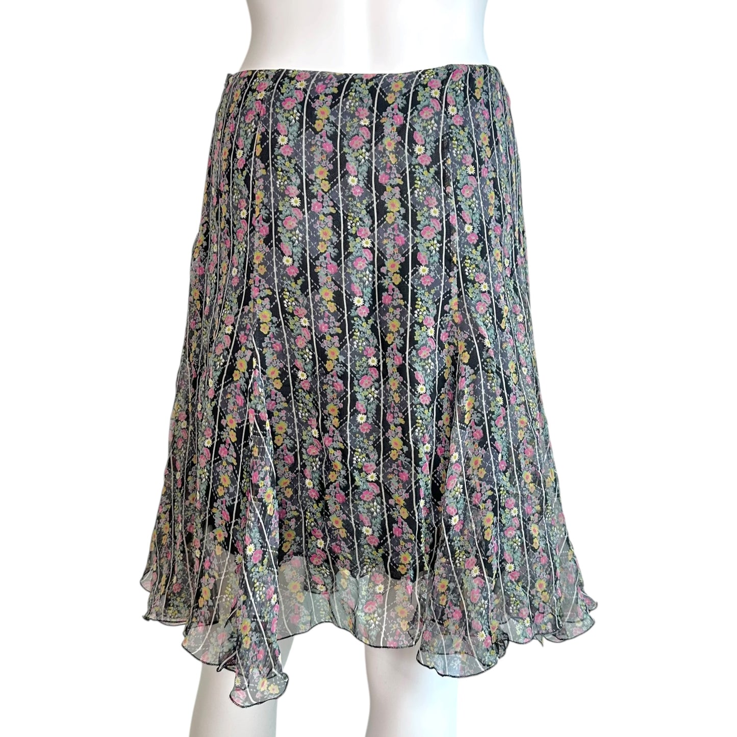 Versace Jeans Couture Floral Print Silk Midi Skirt