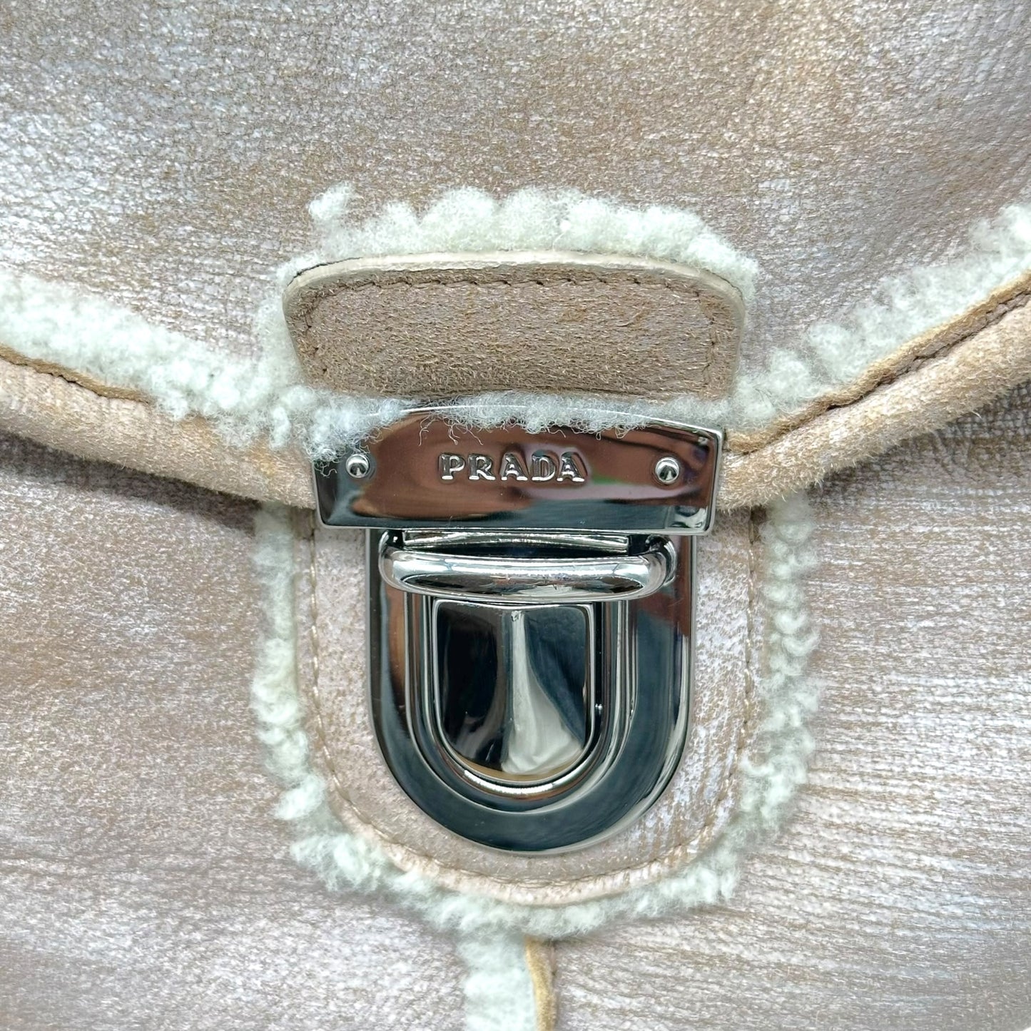 Prada Metallic Pink Shearling Hobo Bag