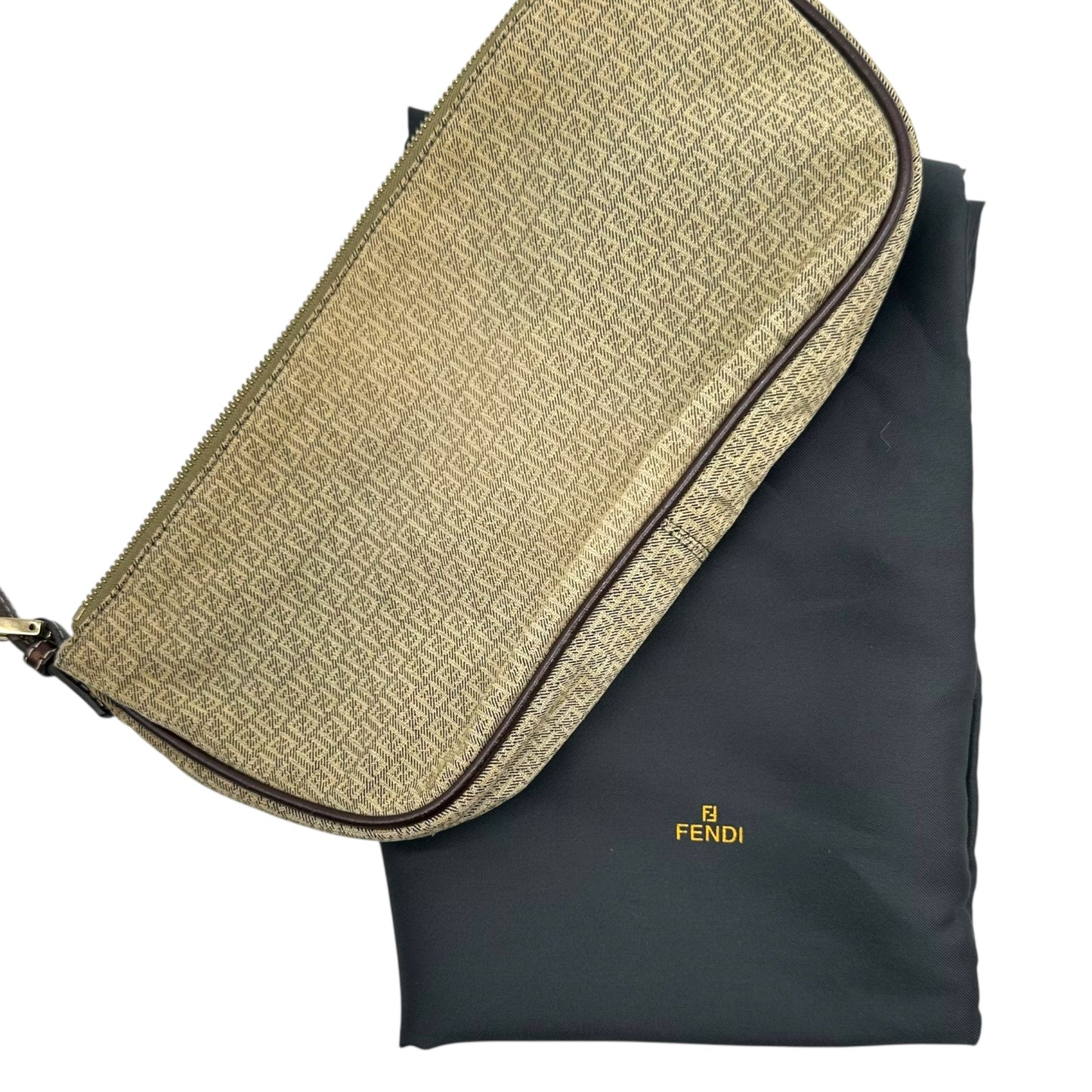 Fendi Khaki Green Zucchino Monogram Denim Pochette Bag