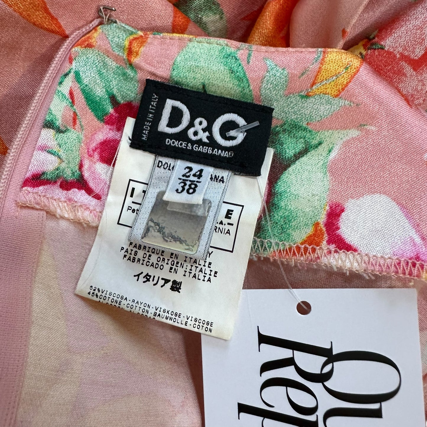 D&G Dolce & Gabbana Pink Floral Print Satin Midi Dress