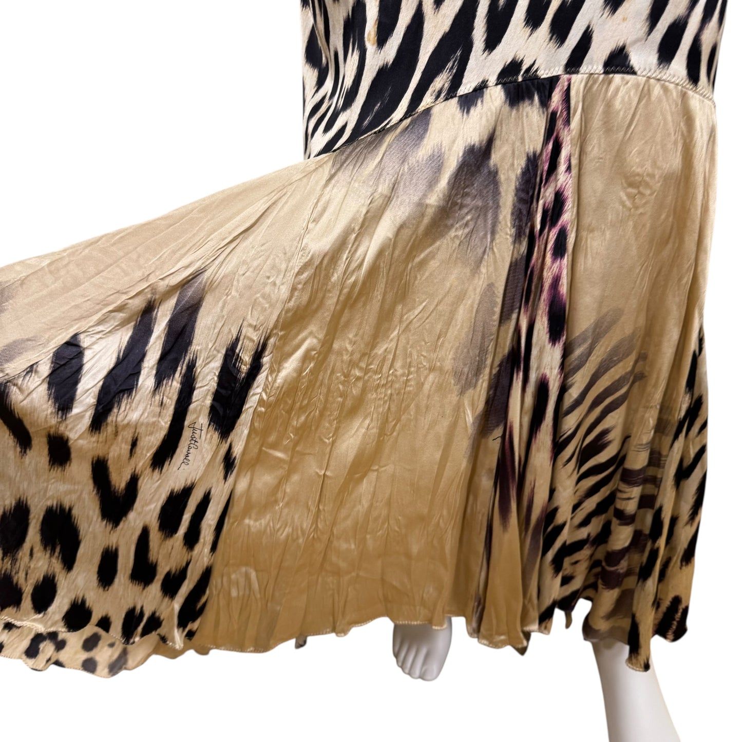 Just Cavalli Roberto Cavalli Ivory & Multicolor Leopard Silk Maxi Skirt