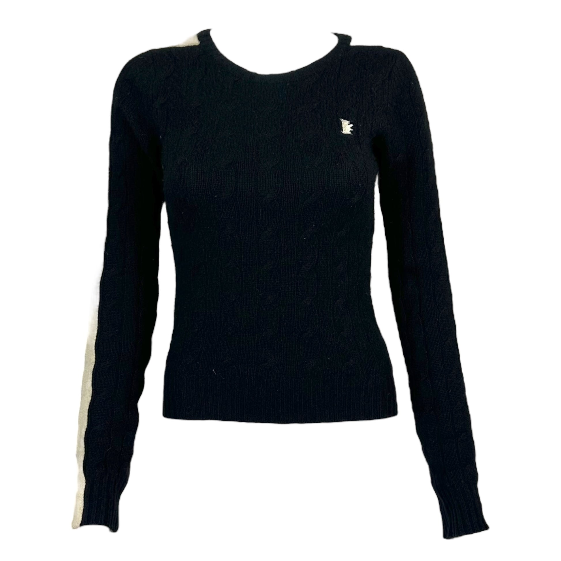 Juicy Couture Black & Ivory Cable Knit Cashmere Sweater - Outfit Repeater