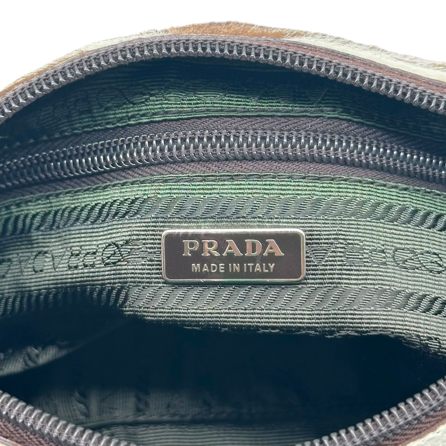 Prada Brown White Zebra Print Ponyhair Shoulder Bag