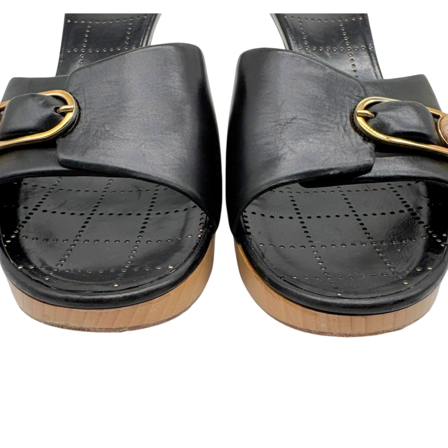 Chanel Black Platform Mule Heels With Safety Pin Detail