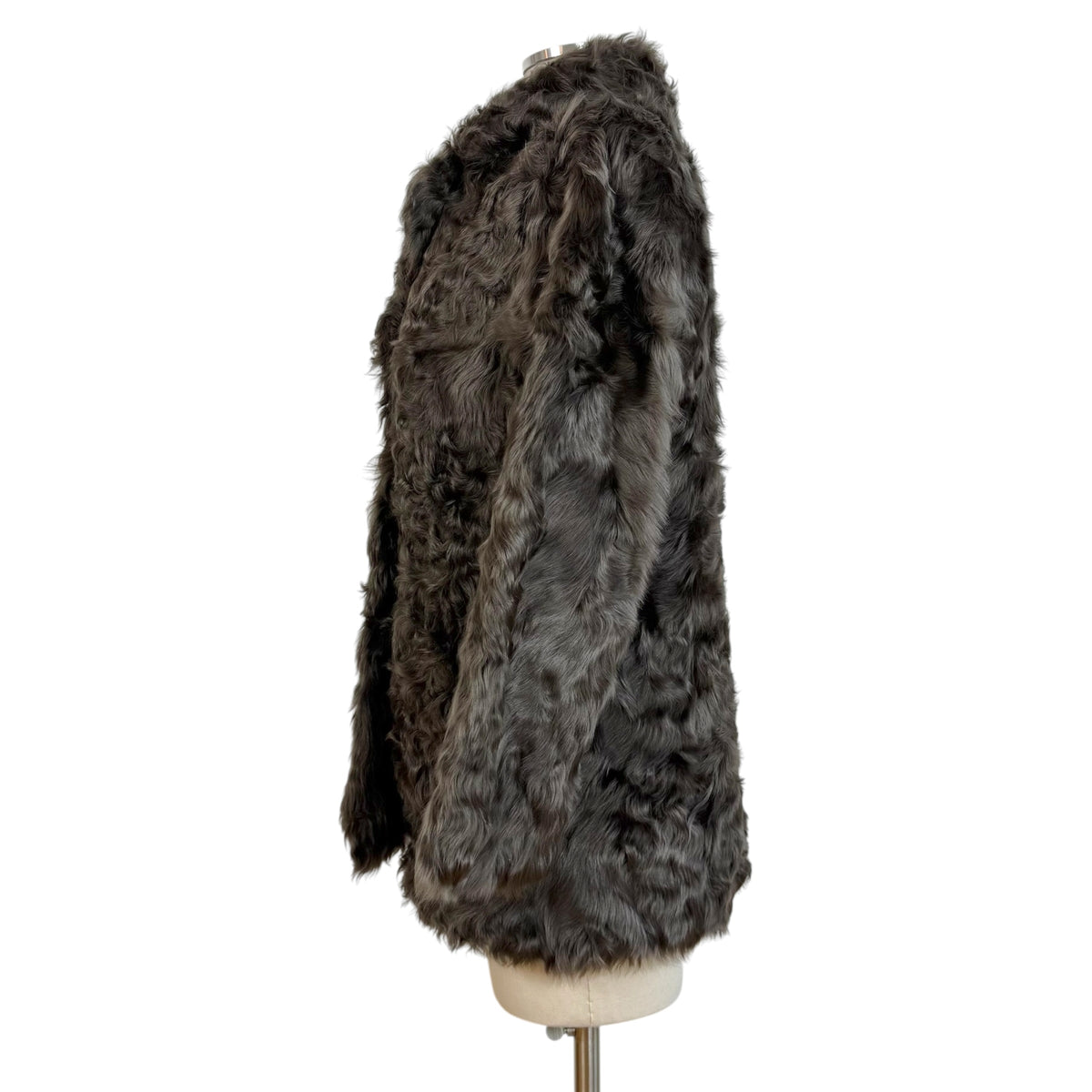 Moonbat Fur Brown Curly Lamb Fur Belted Coat
