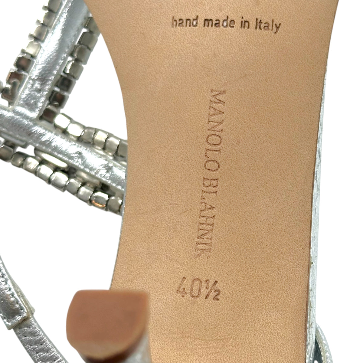 Manolo Blahnik SIlver Python & Crystal Thong Heeled Sandals
