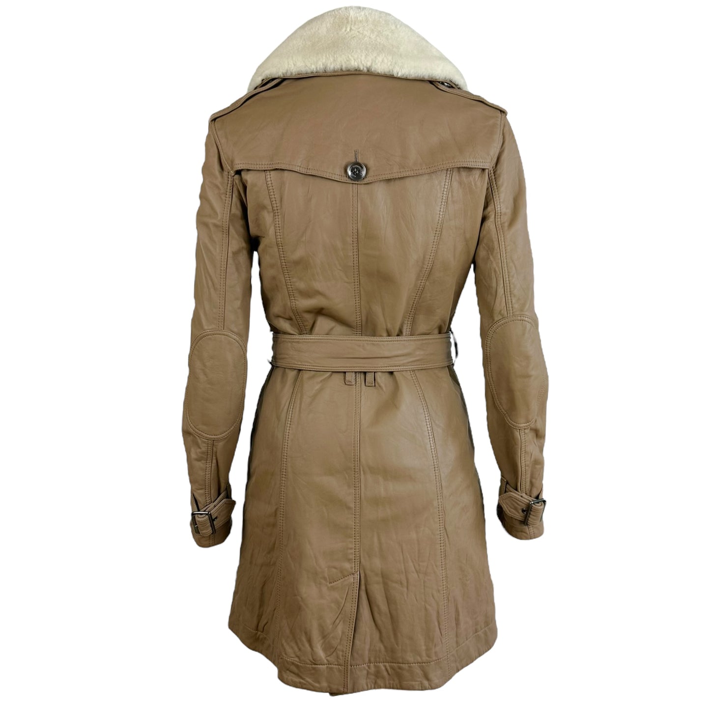 Burberry Tan Leather & Shearling Trench Coat