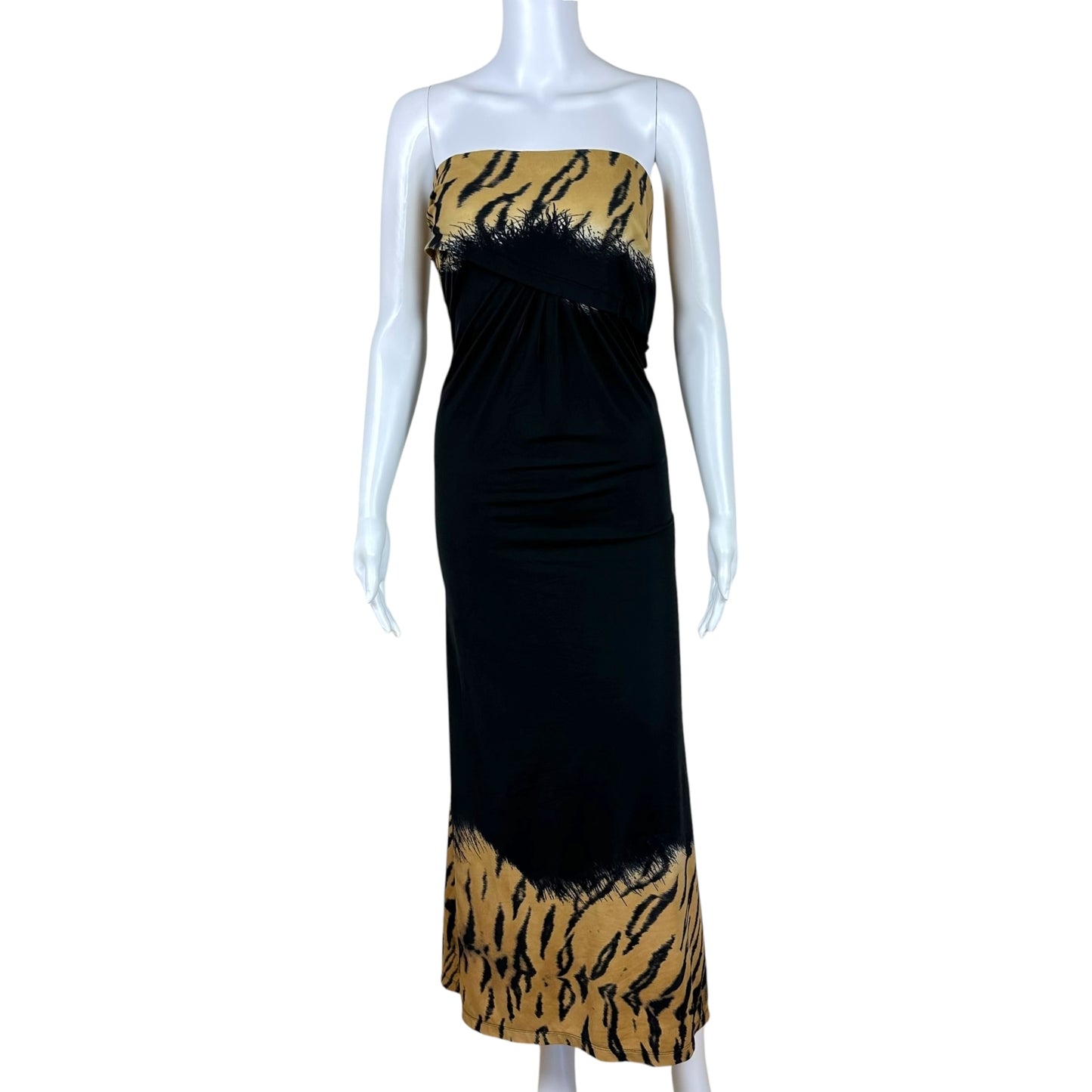 Roberto Cavalli Tiger Print Strapless Maxi Dress