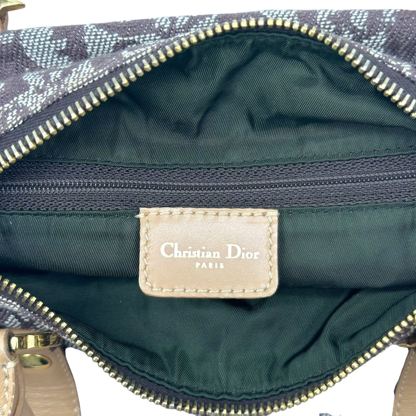 Christian Dior Burgundy & Tan Trotter Monogram Medium Boston Bag