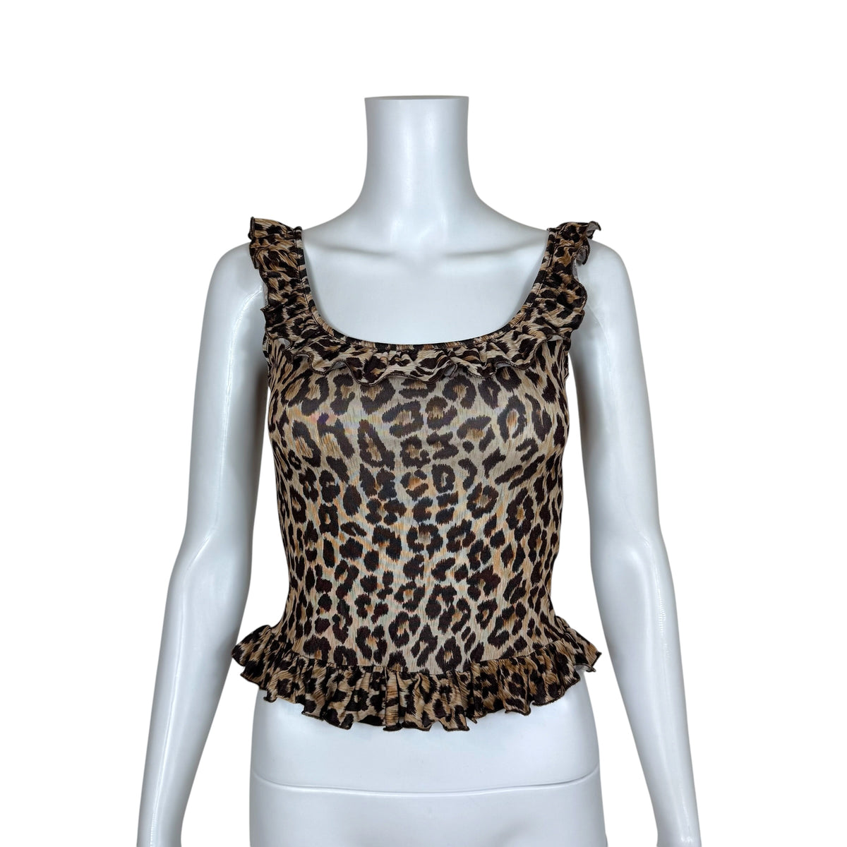 D&G Dolce & Gabbana Ruffle Trim Leopard Print Tank Top