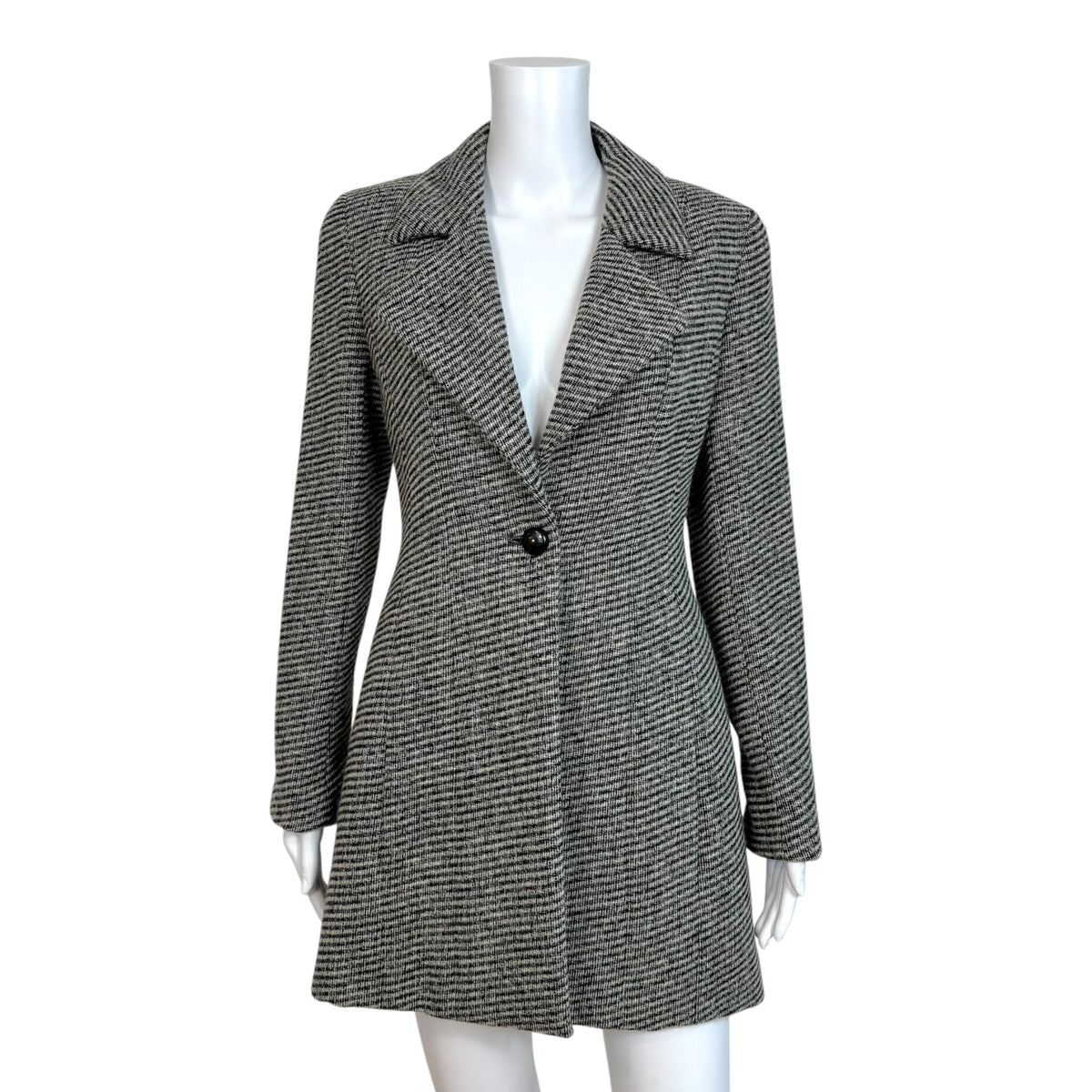 Chanel Black & White Wool Tweed Mid-Length Jacket