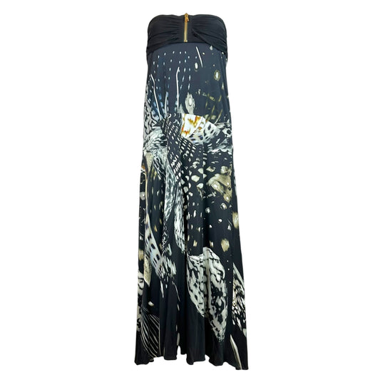 Roberto Cavalli Black & Ivory Feather Print Strapless Maxi Dress - Outfit Repeater