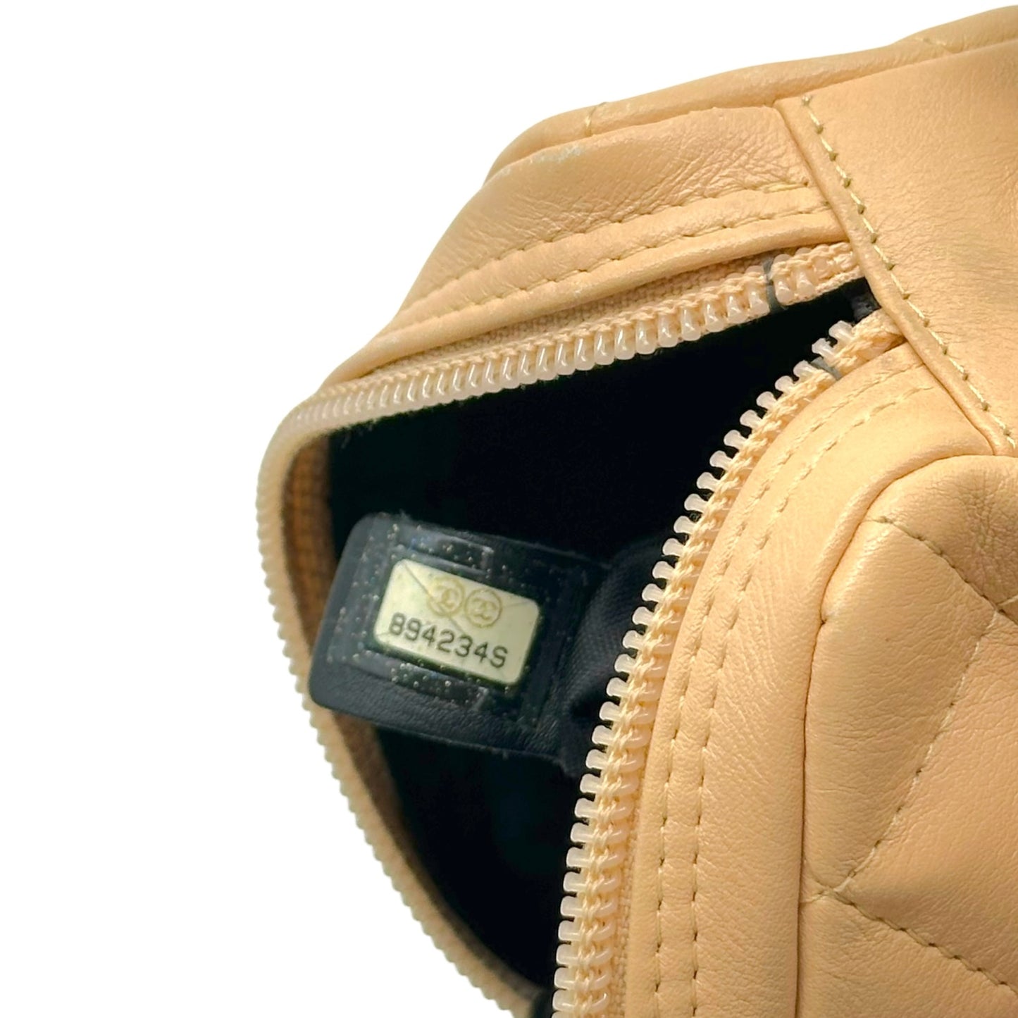 Chanel Small Crossbody Bag Beige Black Quilted Leather