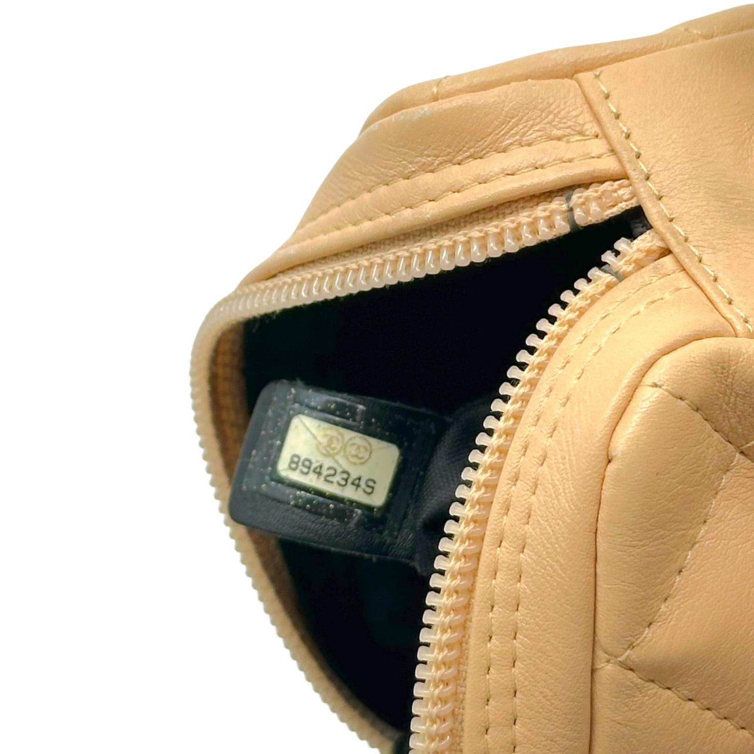 Chanel Small Crossbody Bag Beige Black Quilted Leather