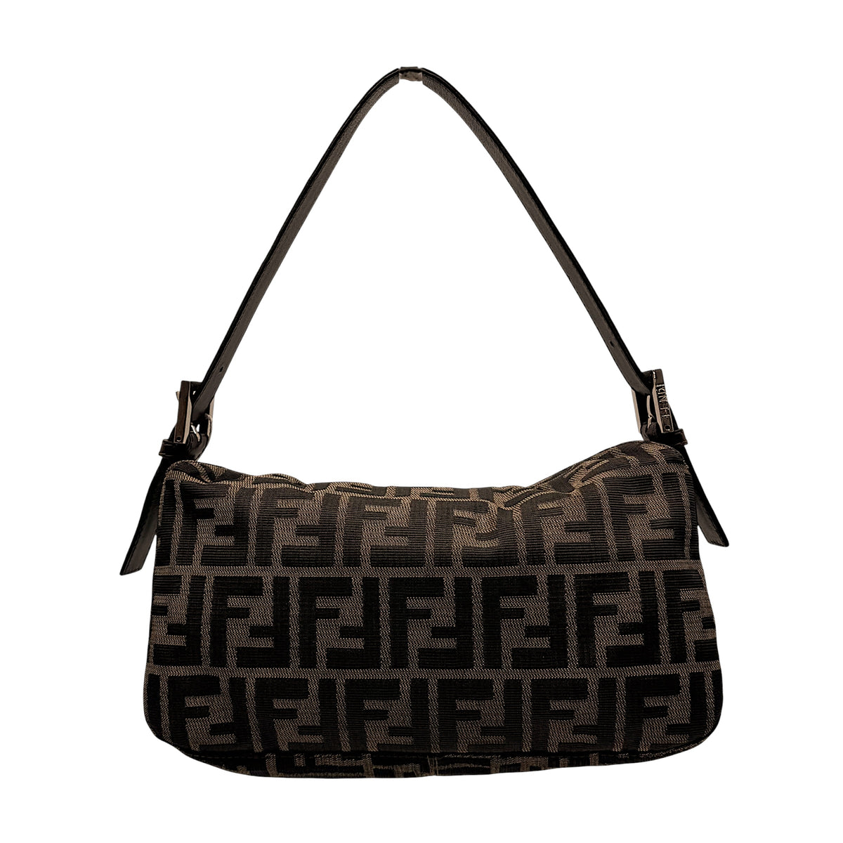 Fendi Brown Zucca Monogram Fold-Over Baguette Bag