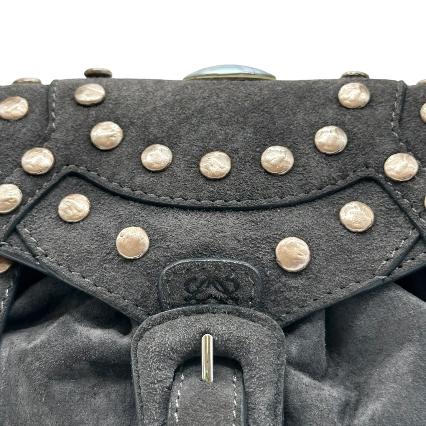 Loewe Gray Suede Pearl Studded Shoulder Bag