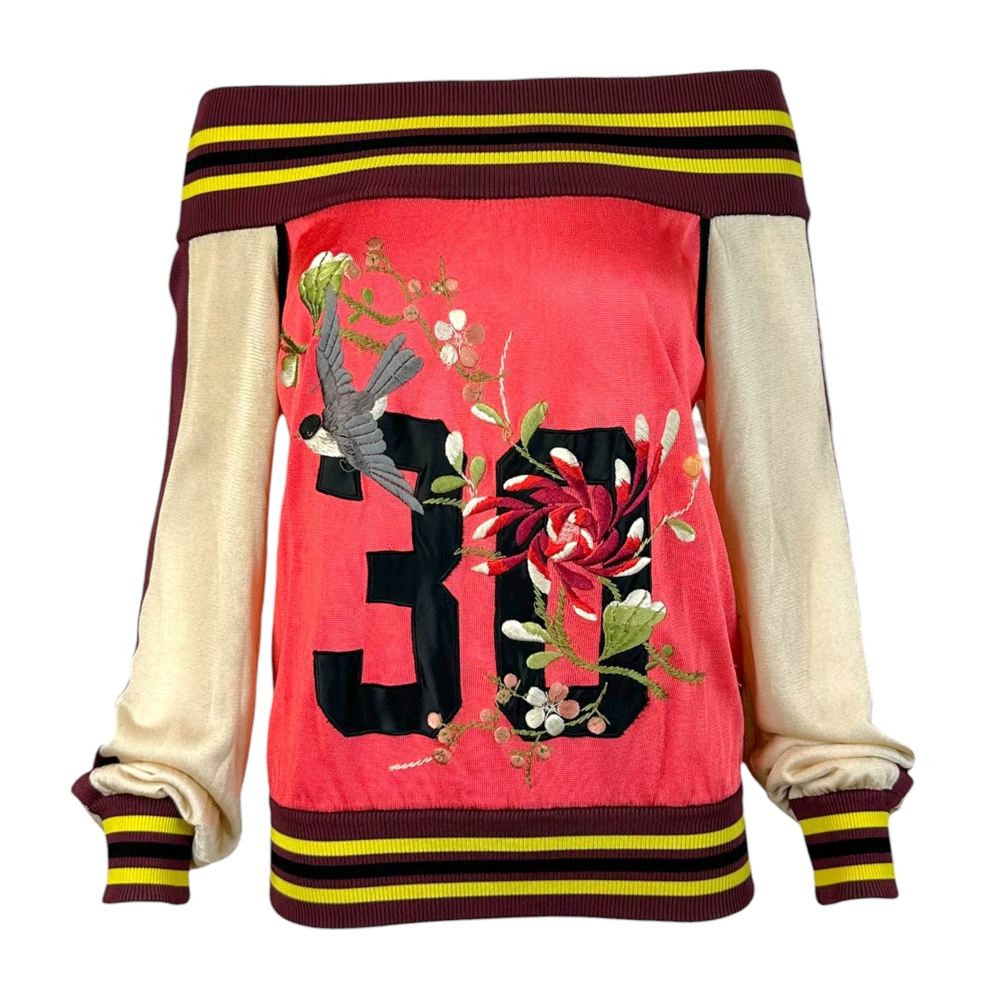 Jean Paul Gaultier Knit Off-Shoulder Coral Floral Top