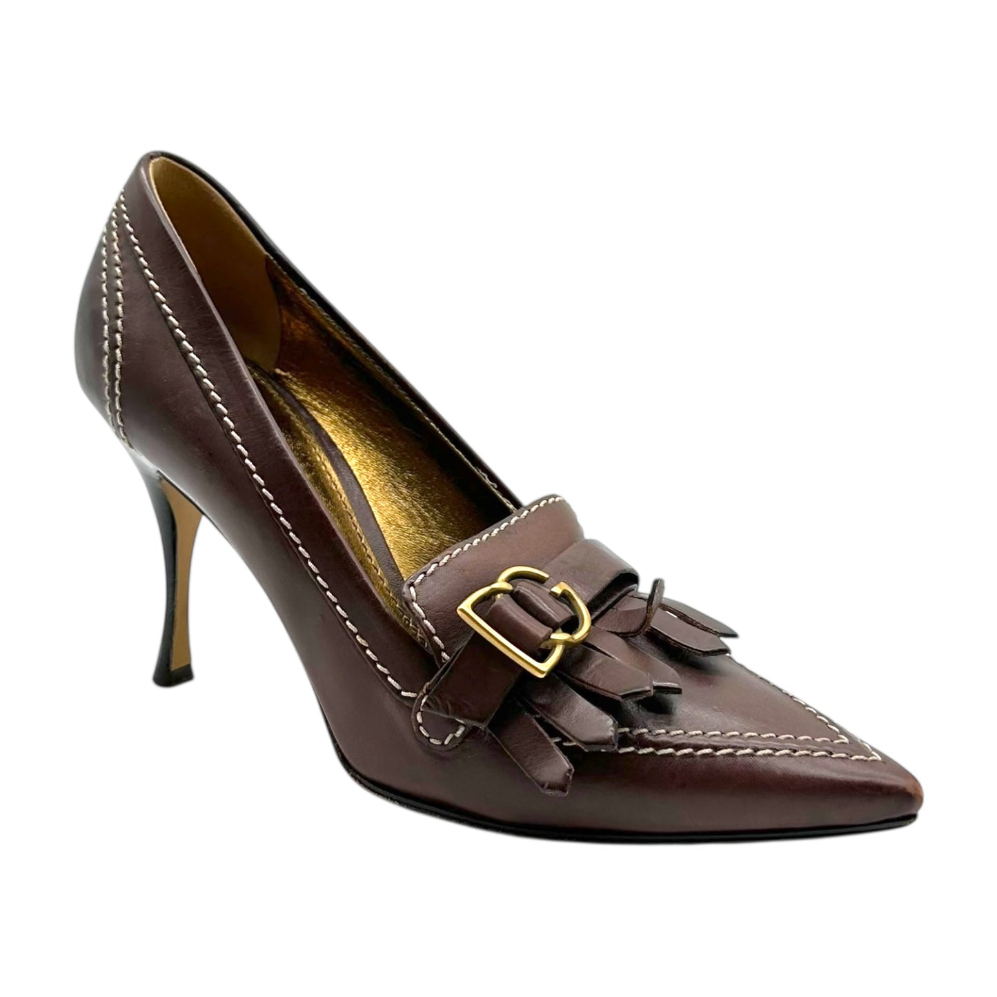 Dolce & Gabbana Brown Leather Heeled Loafers