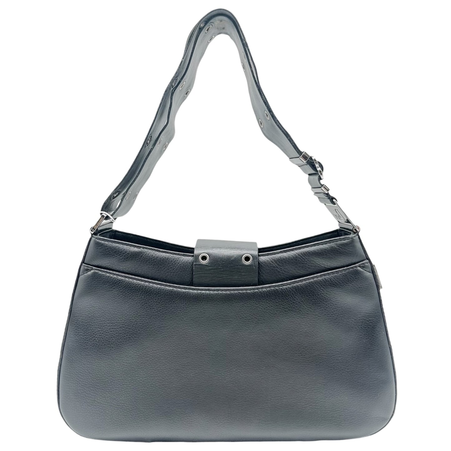 Christian Dior Black Leather Shoulder Bag with Silver Hardware