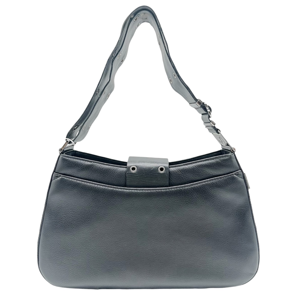 Christian Dior Black Leather Shoulder Bag with Silver Hardware