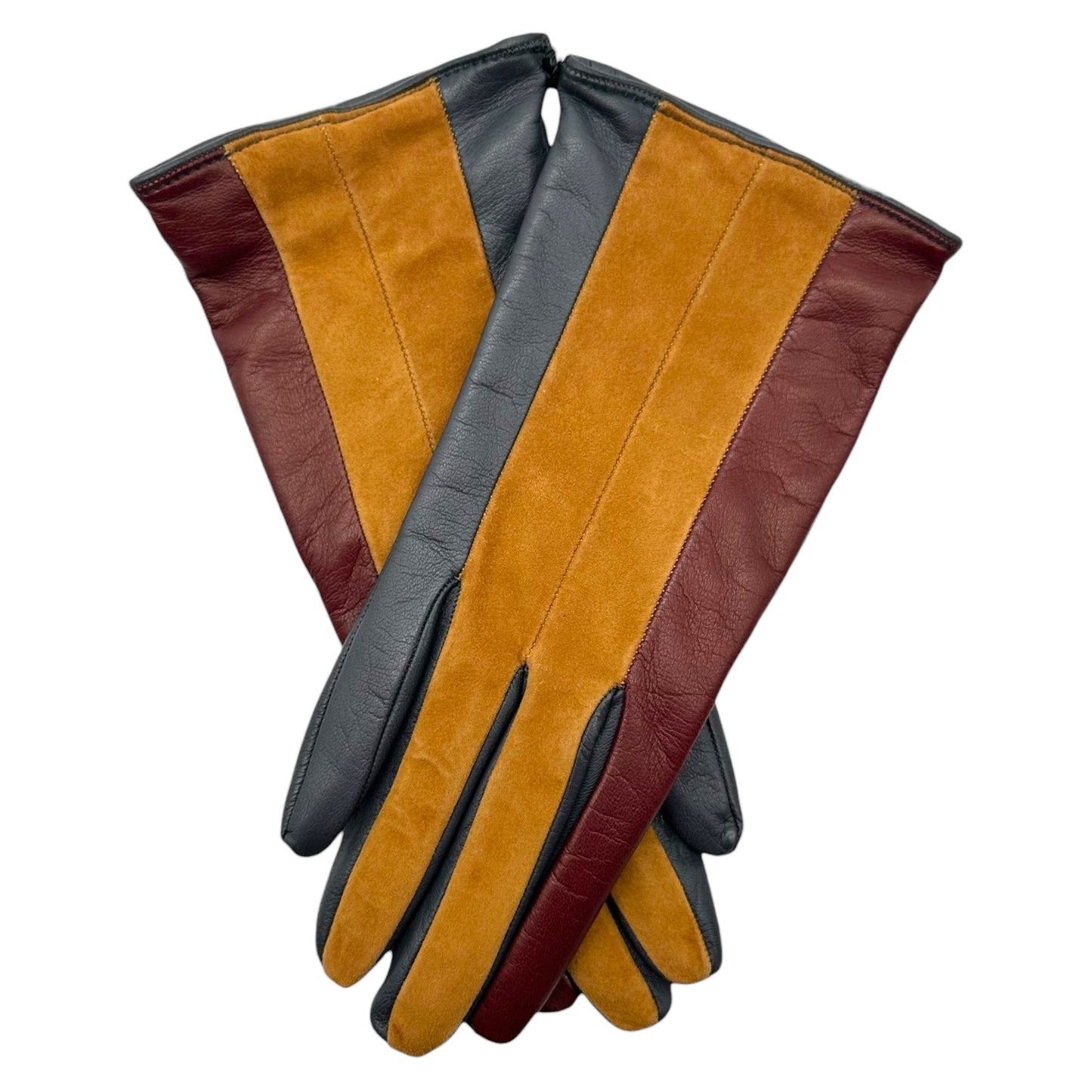 Dolce & Gabbana Burgundy & Black Leather & Tan Suede Gloves NEW