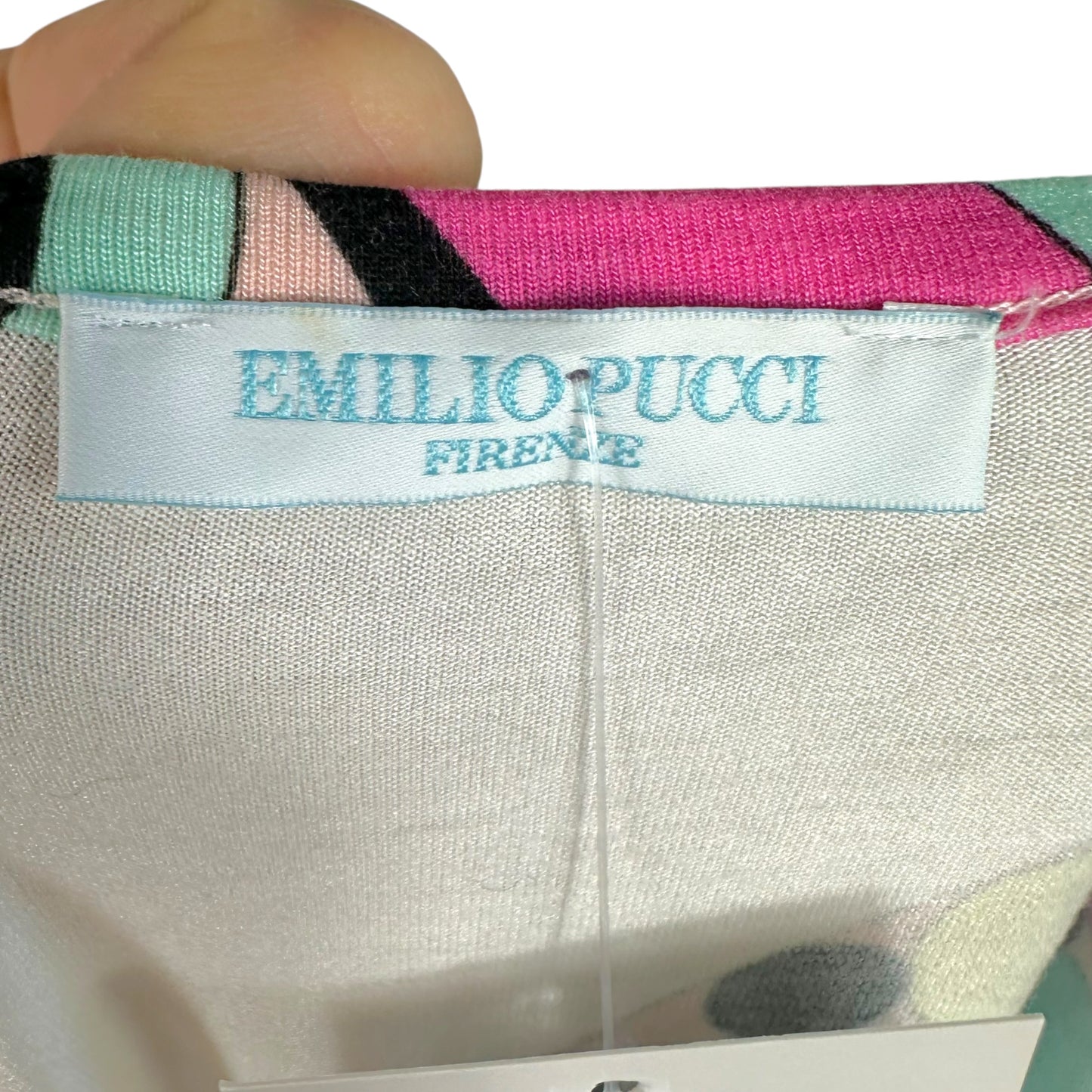 Emilio Pucci Pink & Blue Printed Keyhole Cut-Out Tank
