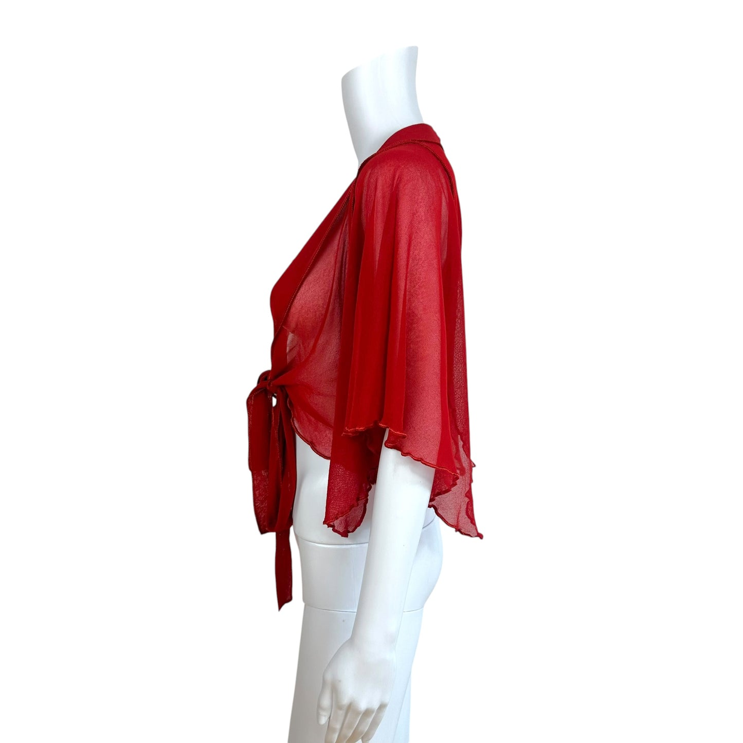 Jean Paul Gaultier Red Mesh Batwing Sleeve Wrap Top