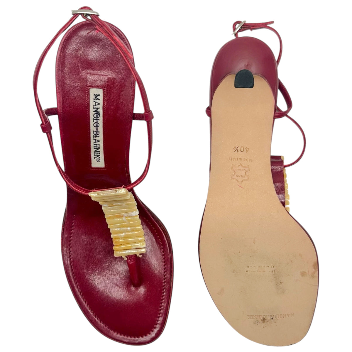 Manolo Blahnik Red Leather Thong Heeled Sandals
