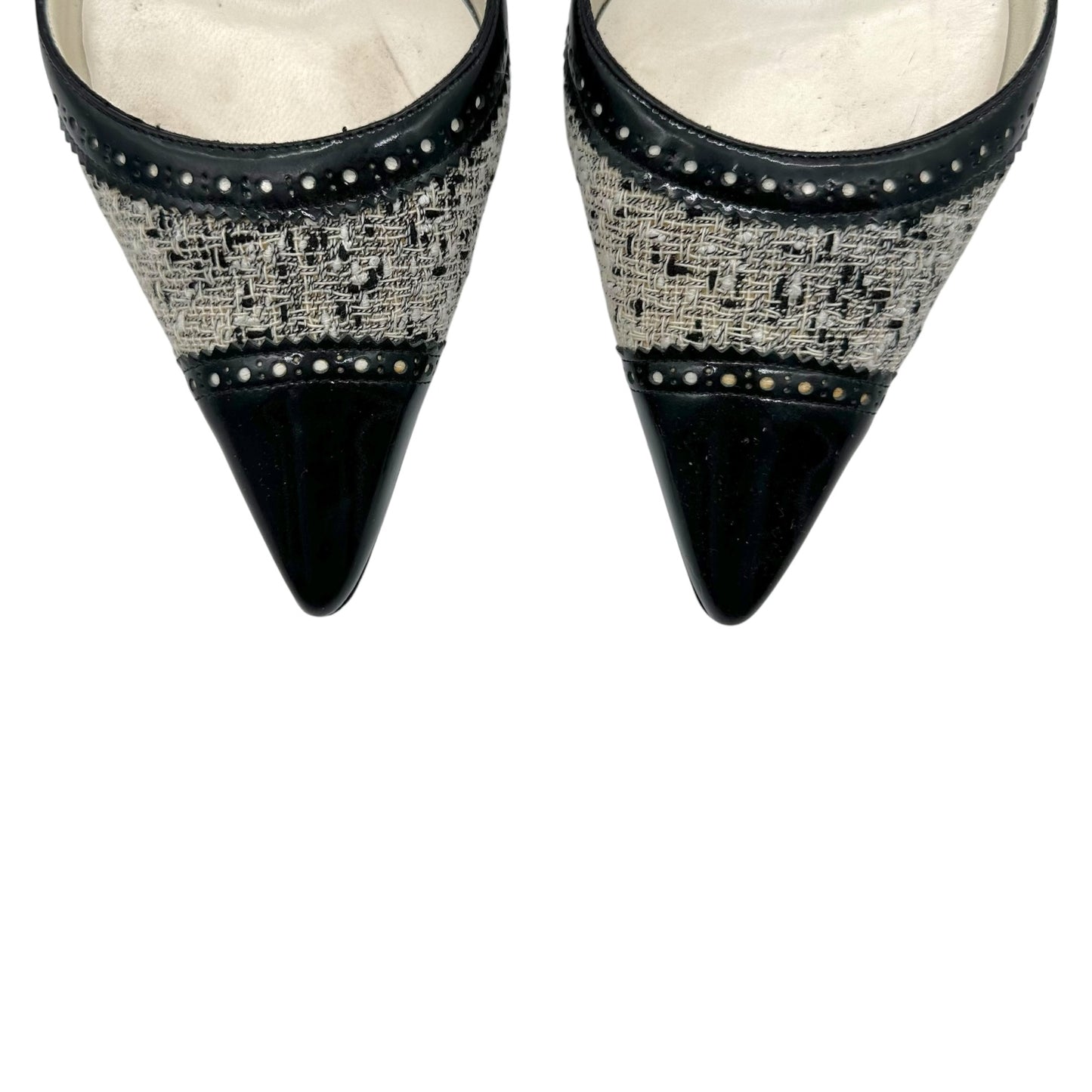 Manolo Blahnik Tweed & Patent Leather Kitten Heels