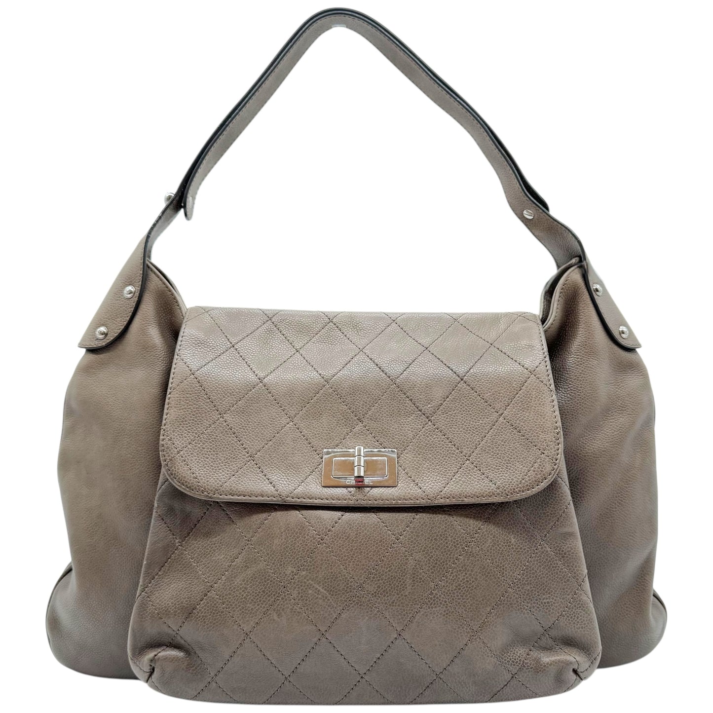 Chanel Gray Caviar Leather Matelasse Hobo Bag 2008-09 - Outfit Repeater