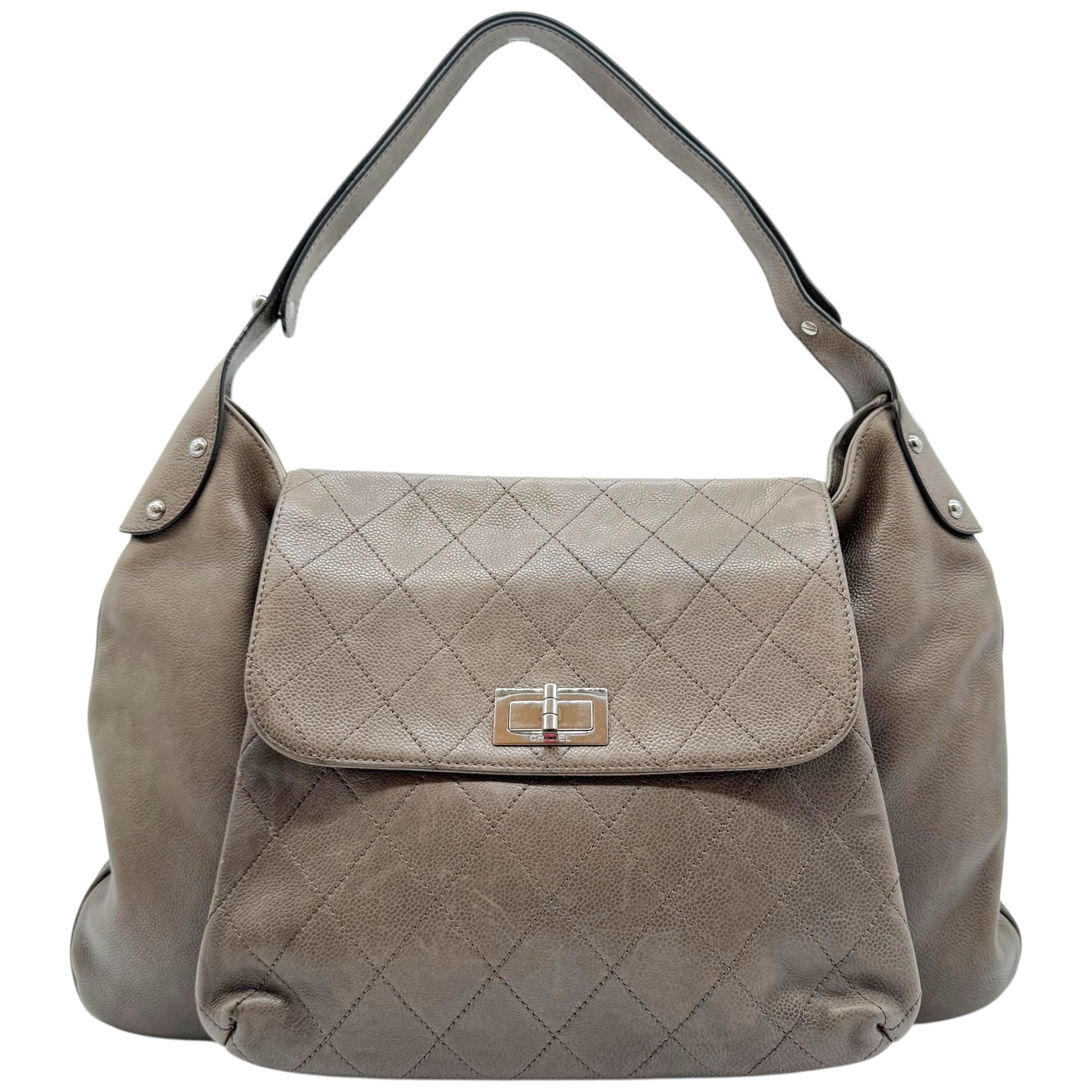 Chanel Gray Caviar Leather Matelasse Hobo Bag 2008-09 - Outfit Repeater