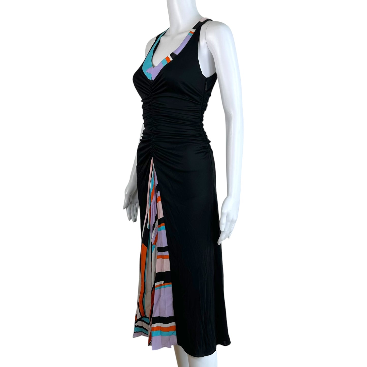 Emilio Pucci Black Multicolor Printed Panel Midi Dress