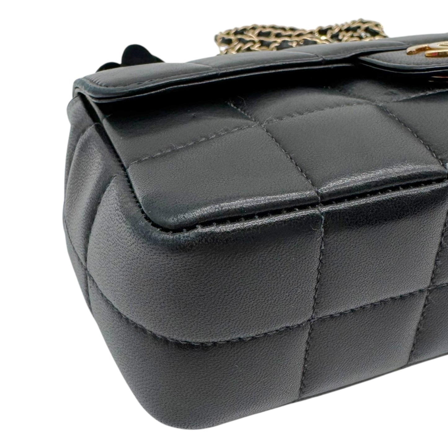 Chanel Black Lambskin Crossbody Flap Bag with Camellia