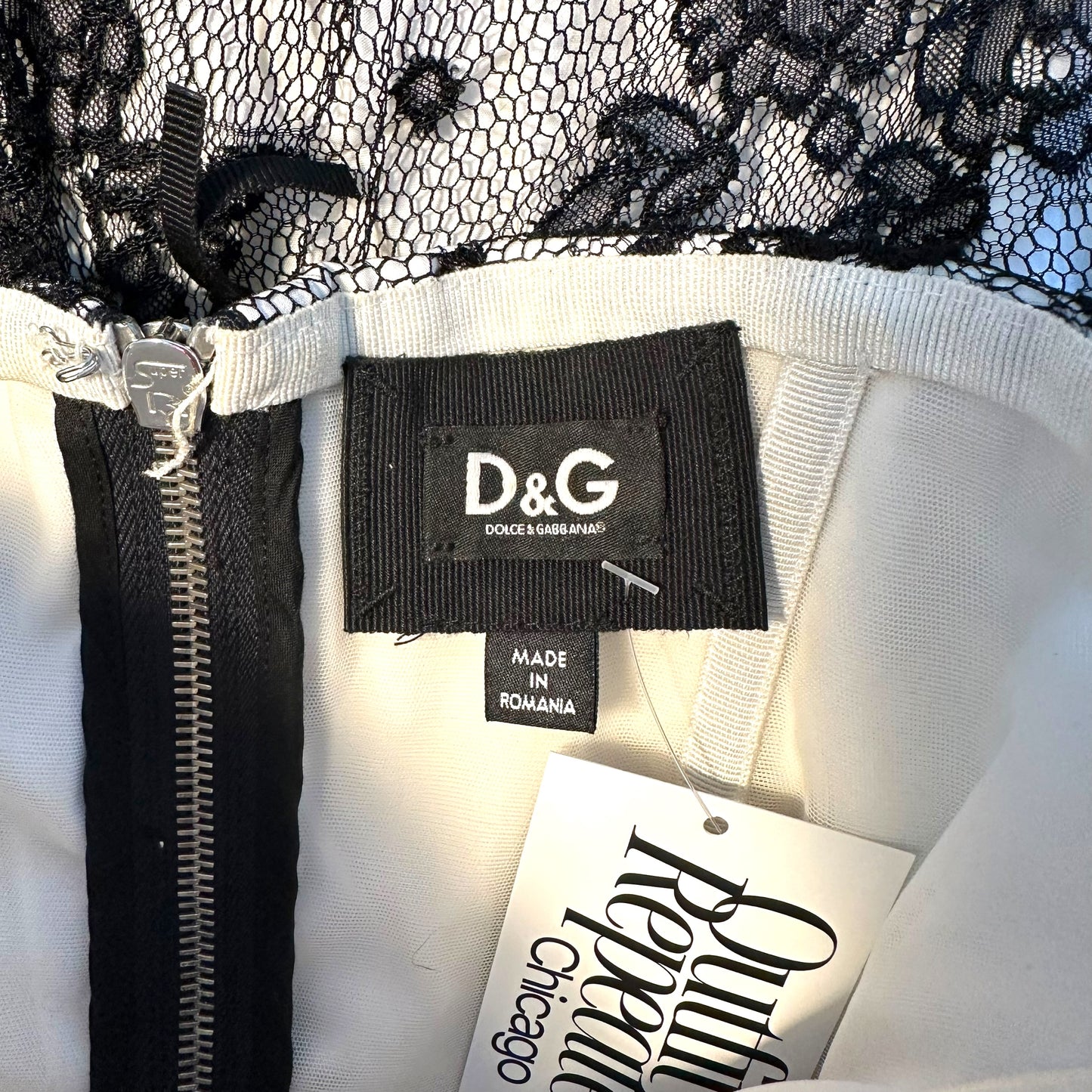 D&G Dolce & Gabbana Black & White Lace Corset Mini Dress