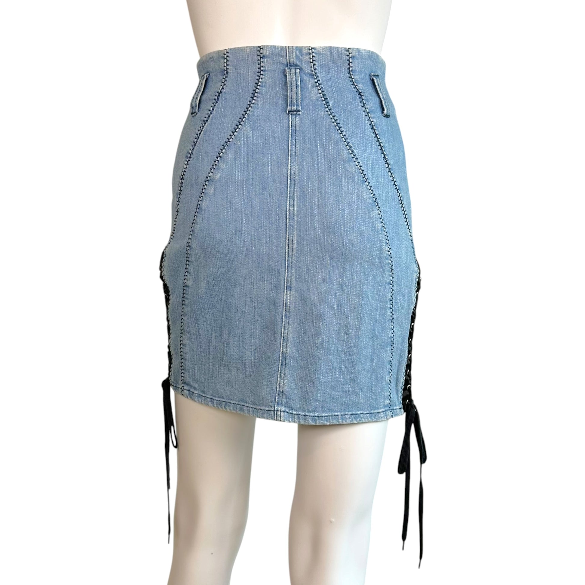 D&G High Waisted Denim Mini Skirt Light Blue Lace-Up