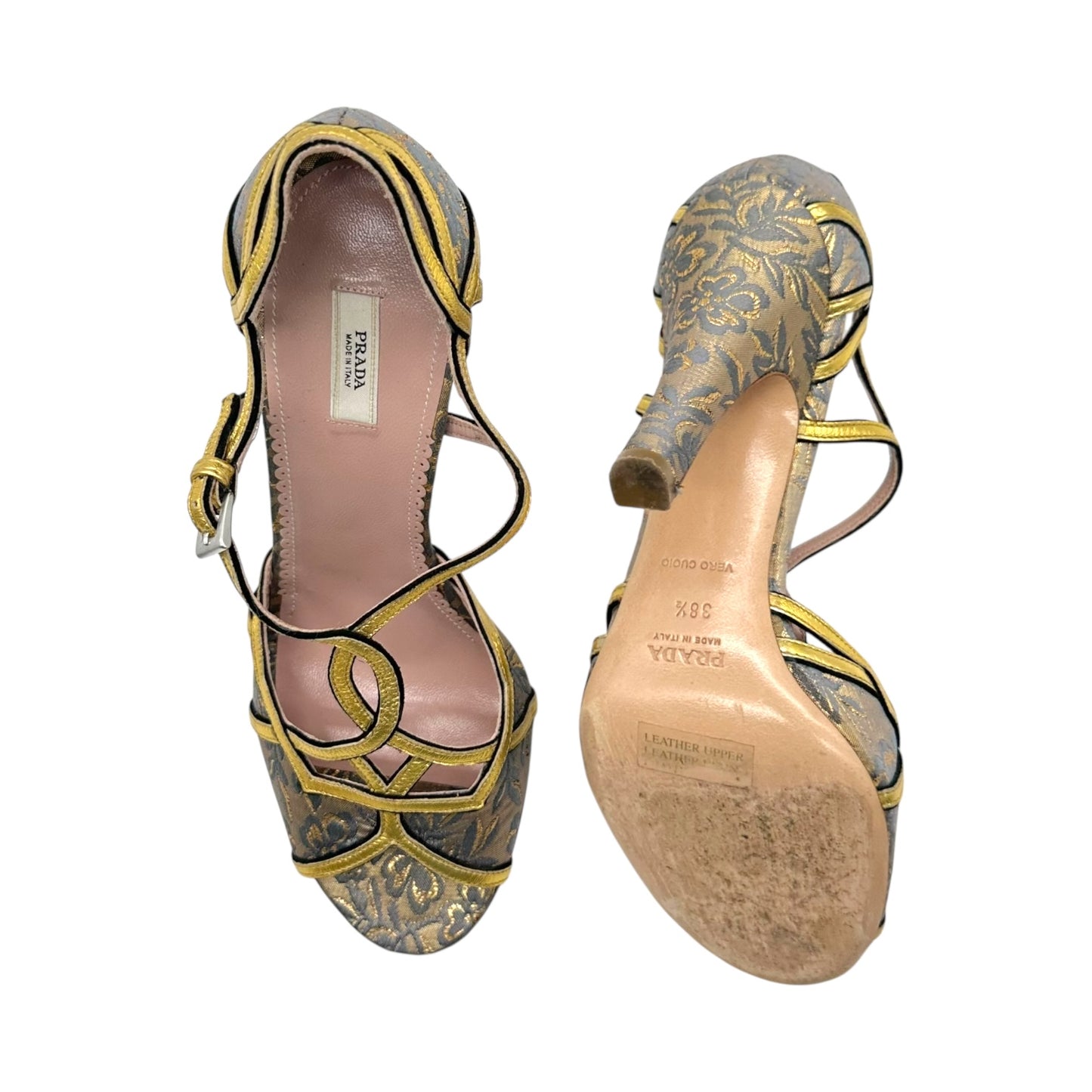 Prada Gold & Blue Jacquard Princess Heels