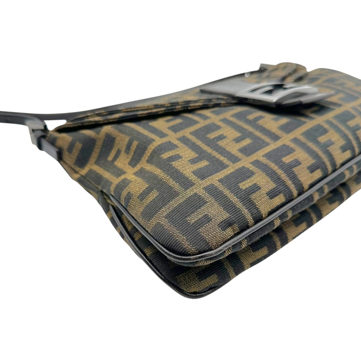 Fendi Brown Zucca Monogram Fold-Over Baguette Bag