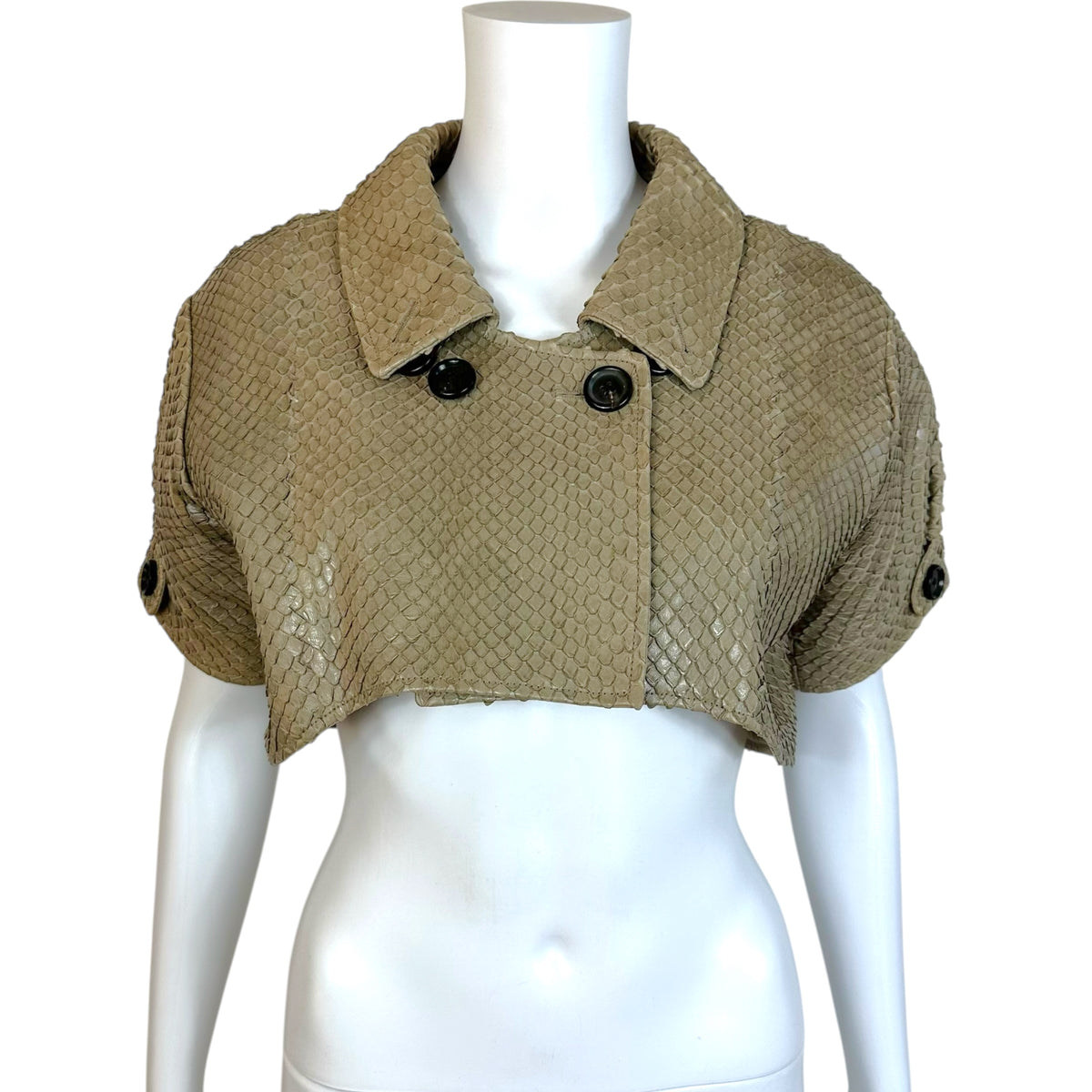 Bottega Veneta Cropped Bolero Jacket Taupe Gray Snakeskin