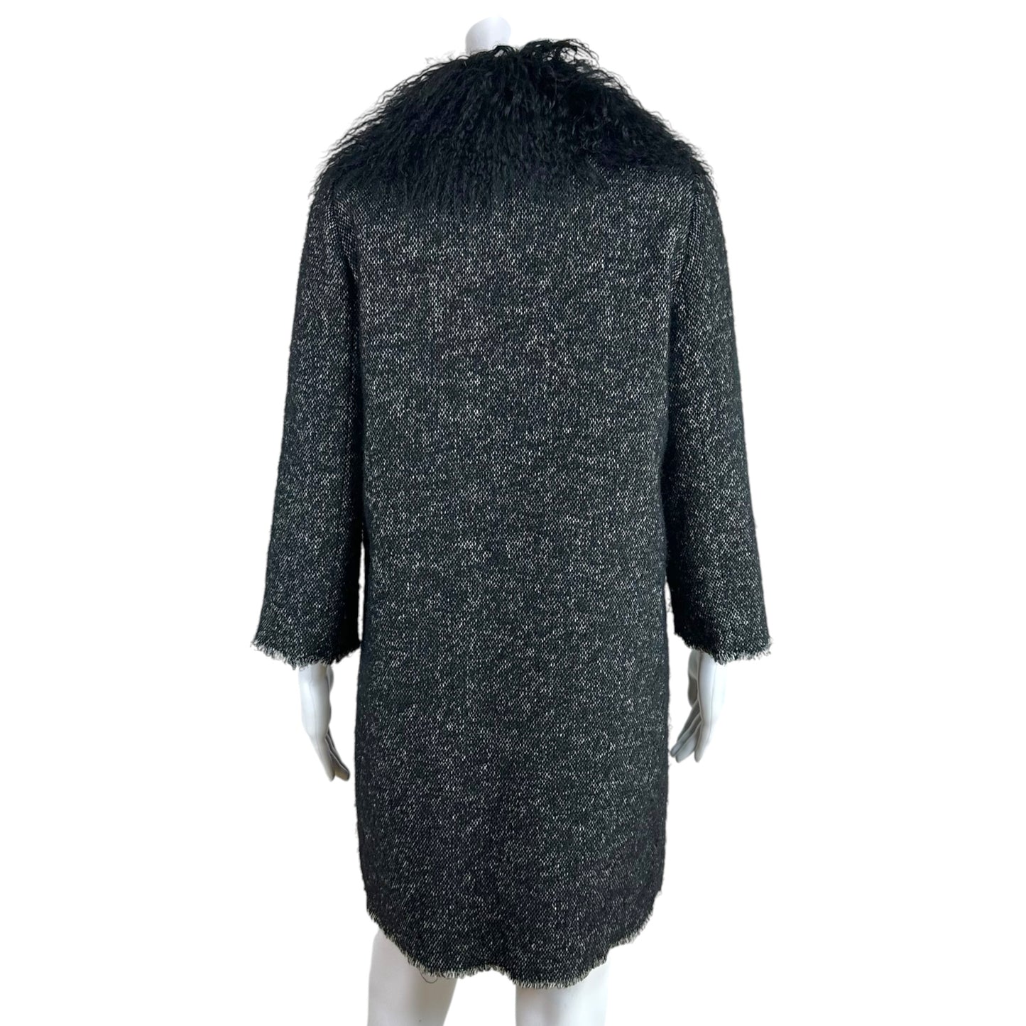 Dolce & Gabbana Black Tweed Coat Mongolian Lamb Fur Collar