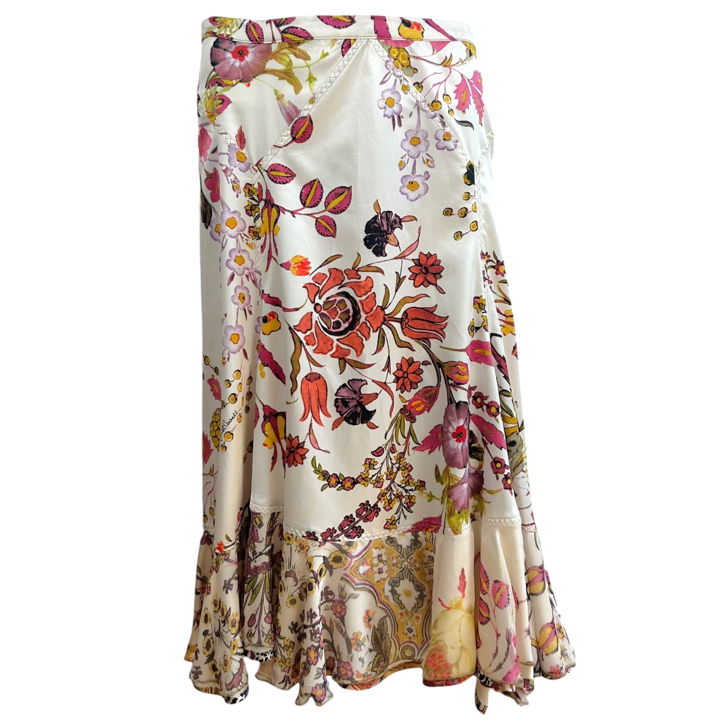 Just Cavalli Roberto Cavalli White Multicolor Floral Print Midi Skirt