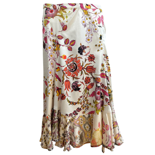 Just Cavalli Roberto Cavalli White Multicolor Floral Print Midi Skirt