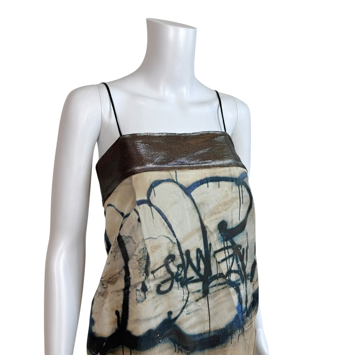 Jean Paul Gaultier Silk Mini Dress Graffiti Print