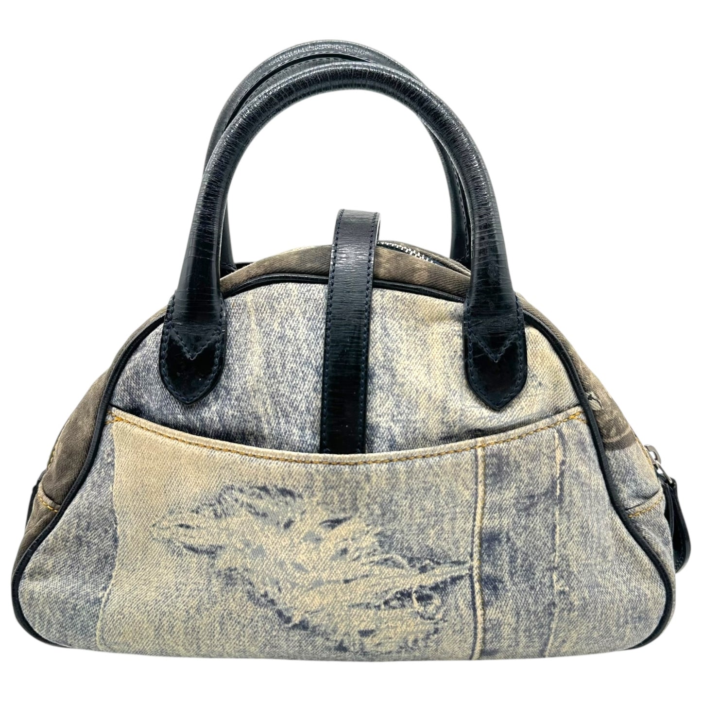 Christian Dior Miss Diorella Denim Printed Double Saddle Bowler Bag